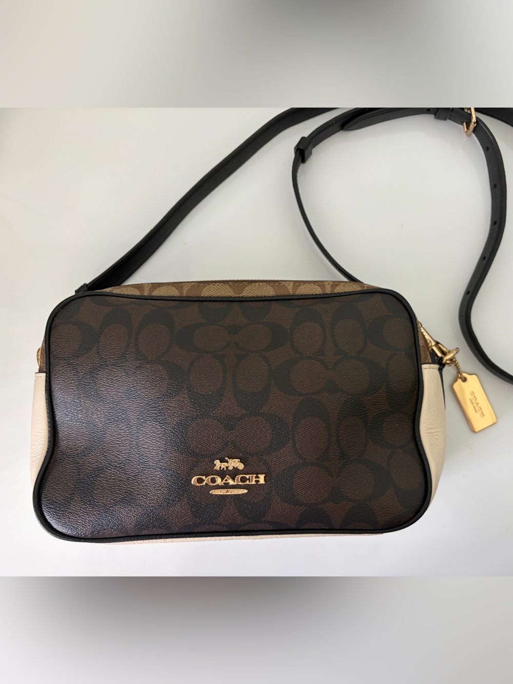 Coach Jamie Camera Bag Signature Canvas Stripe Crossbody